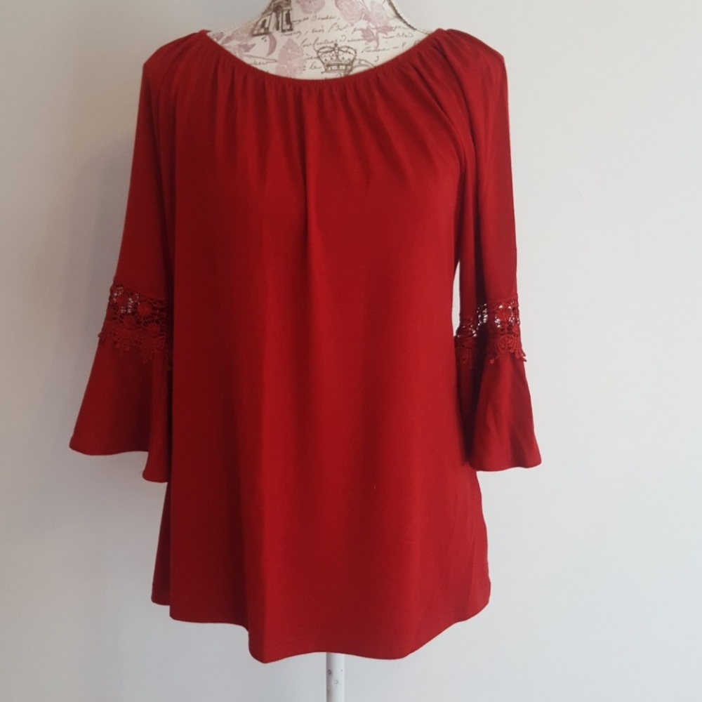 NTouch Tunic Top Flair Sleeve Deep Red Size Small